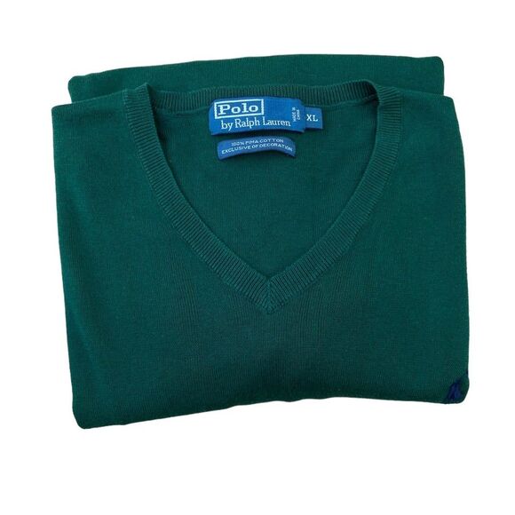 POLO by Ralph Lauren 100% Pima Cotton Emerald Green Tight Knit Sweater Size XL - Picture 1 of 5